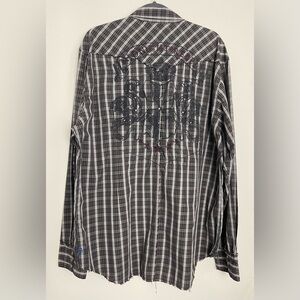 Guess Men’s Long Sleeve Plaid Snap Front Shirt Size XXL Studded Cut Out Hem 2007